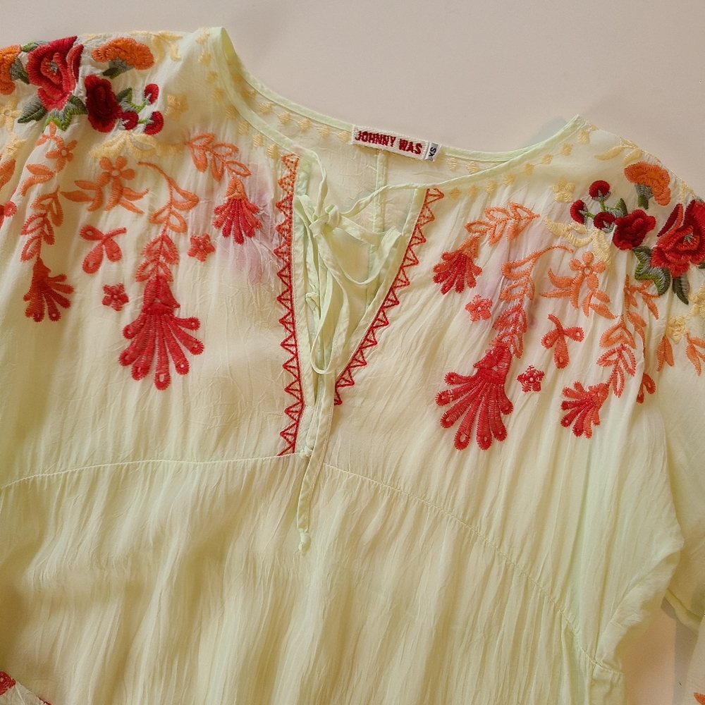 *SOLD* Johnny Was Leemon Embroidered Tunic Top Sheer Gauzy Shirt XS - Picture 6 of 15